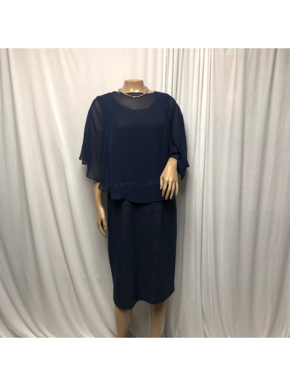 Jackie Jon New York Dress Womens Size 14 Blue Silver Bedazzled Sheer Overlay NEW